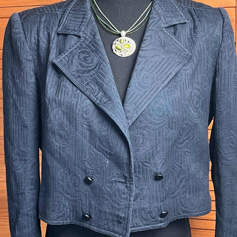 Blue Rose Printed Cropped Double Breasted Blazer